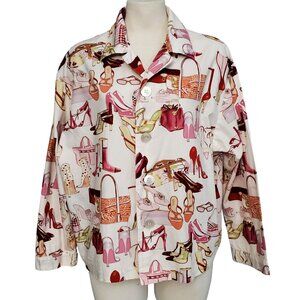 The Cat's Pajamas Novelty Print Top Shoes & Handbags Motif 100% Cotton Size S